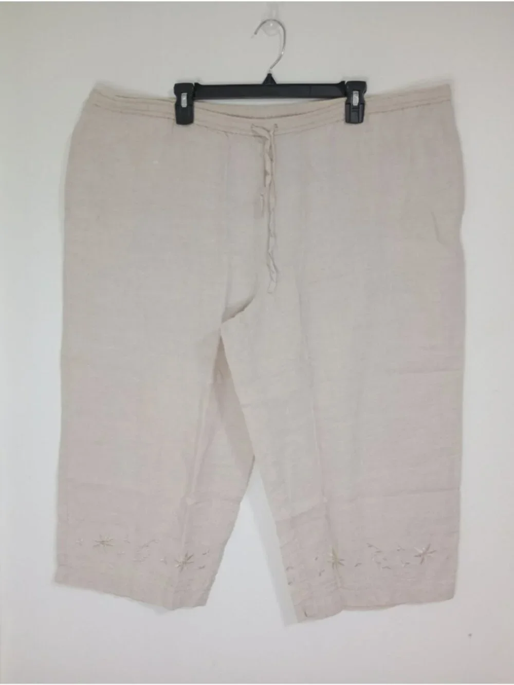 Style & Co Women’s 20W Beige 100% Linen Capri Pants Embroidered Hem
